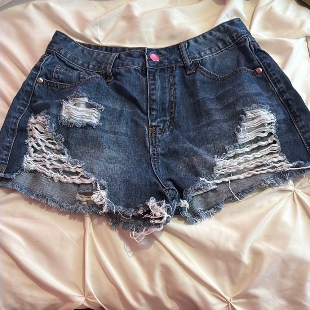 Distressed Denim Blue Shorts